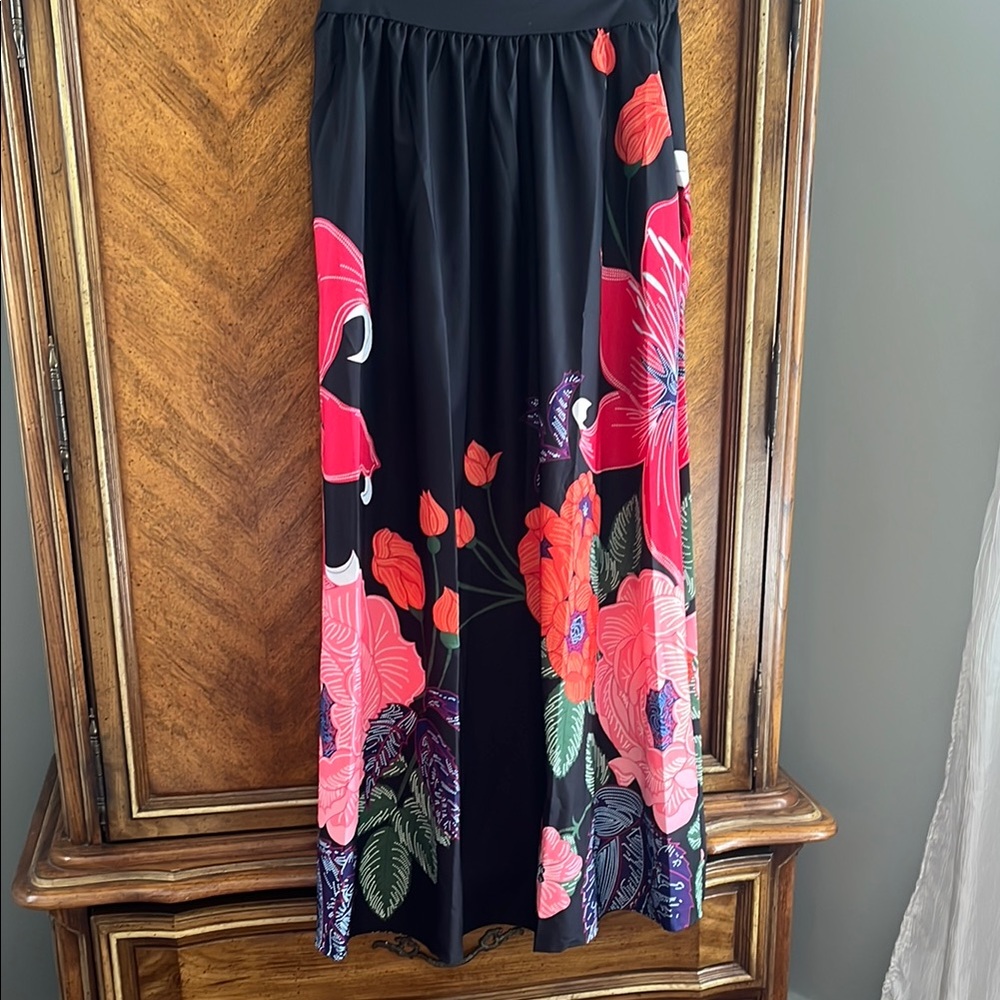 Elegant Black and Pink Maxi A-Line Skirt for Night Out